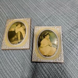 Lovely Antique Gold & Silver Framed Bubble Style Prints from 1940/50's